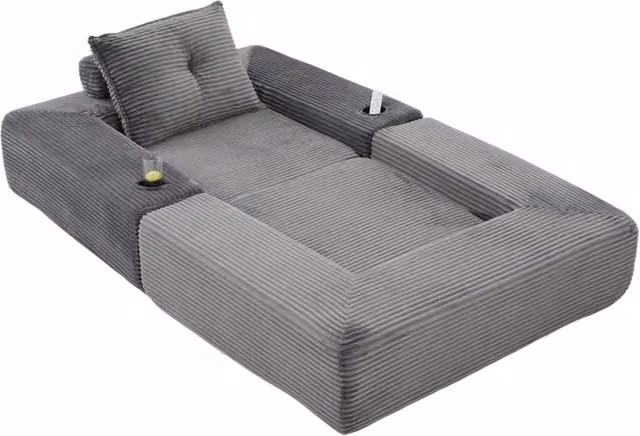 Divano letto pieghevole in velluto a coste con schiuma ad alta densità e molle, porta laterale e portabicchieri, bracciolo con cerniera, 122x98x80 cm
