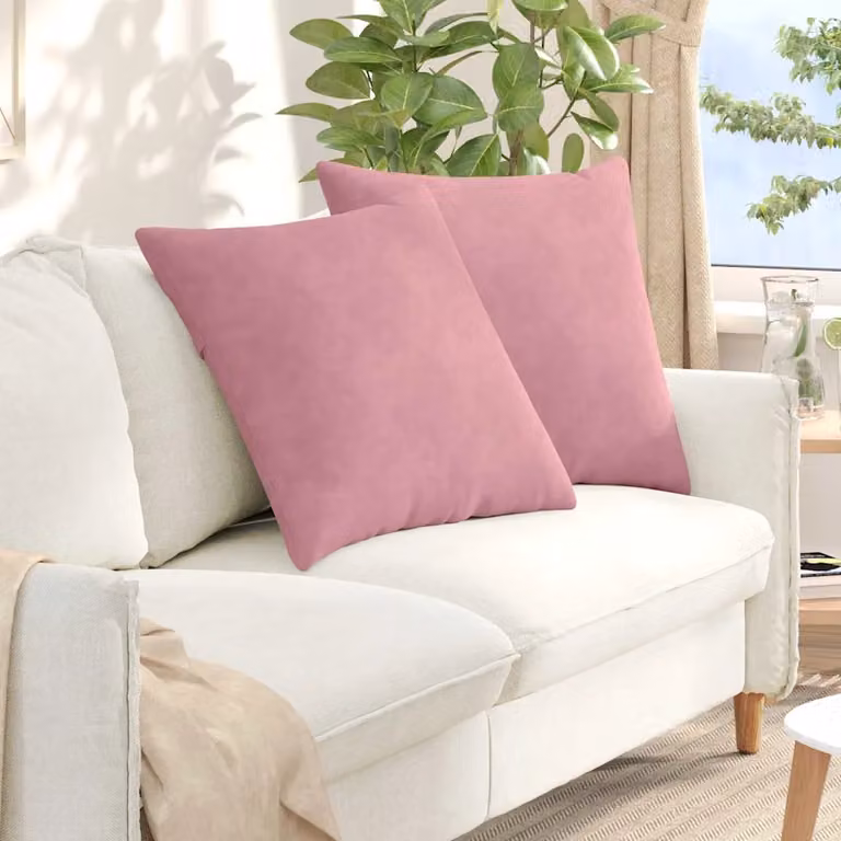 Set di 2 cuscini da divano quadrati vidaXL in tessuto a coste rosa, L 60 cm x P 60 cm con fodera rimovibile