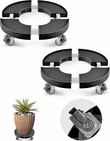 Set di 2 carrelli per bidoni della spazzatura VEVOR neri con base a rulli rotonda regolabile da 380 a 580 mm e 4 ruote bloccabili, capacità 181,4 kg