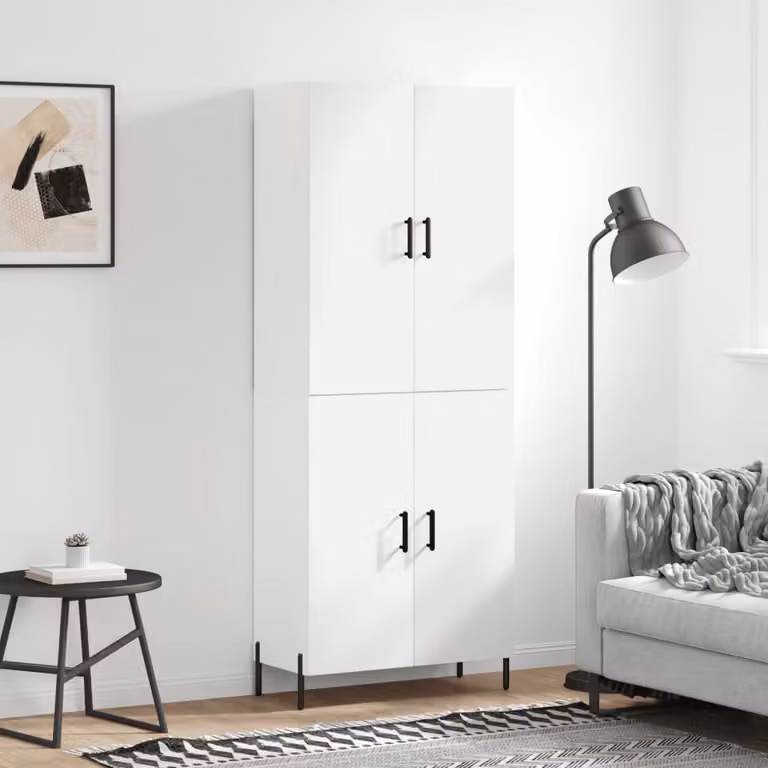 vidaXL Credenza Moderna Bianca con Ante a Battente in Legno e Metallo L: 69,5 cm, P: 34 cm, H: 180 cm