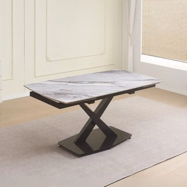 Tavolo da pranzo estensibile EFFEZETA Moritz con piano in ceramica bianco lucido e base in metallo nero L/P/H: 165 x 100 x 75 cm