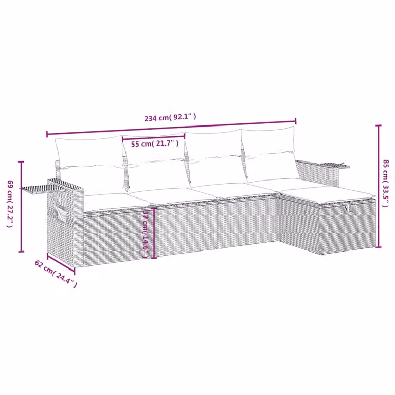 Set Divani da Giardino 5 pz con Cuscini in Polyrattan Nero