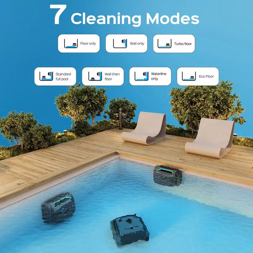 Robot pulitore per piscine C2 - Senza fili - Controllo tramite app via Bluetooth - Pulisce il fondo, le pareti e la linea di galleggiamento - Autonomia fino a 120 minuti - Grado di protezione IPX8 - Batteria ricaricabile