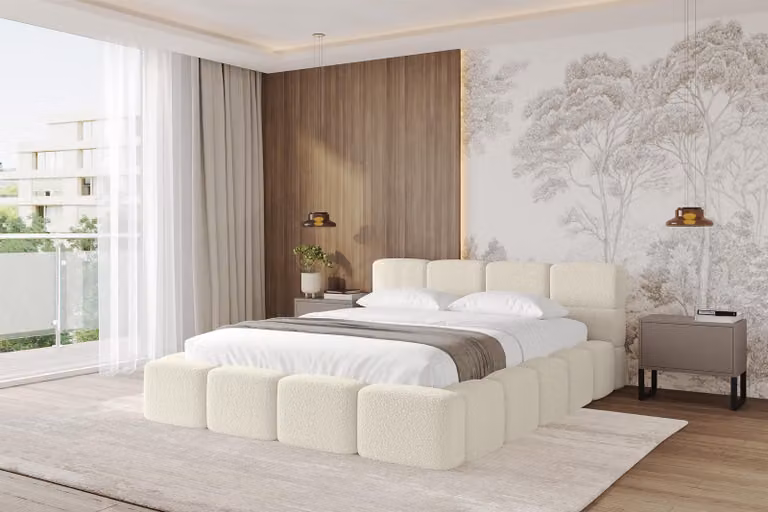 Letto imbottito ALTDECOR con contenitore - NATA-v1 - 120x200 beige - Quelle 02 Letto con testiera, letto contenitore, letto matrimoniale con spazio contenitivo