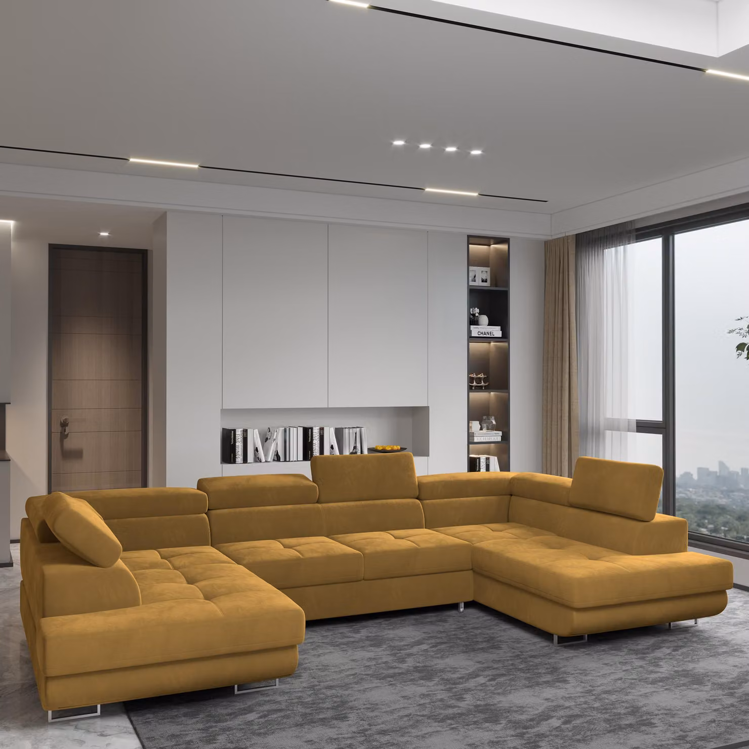 Divano angolare RAGGIO di Masseno con funzione letto a U, divano con box letto, divano da salotto, divano, divano, divano letto, set di divani - giallo, MONOLITH 48