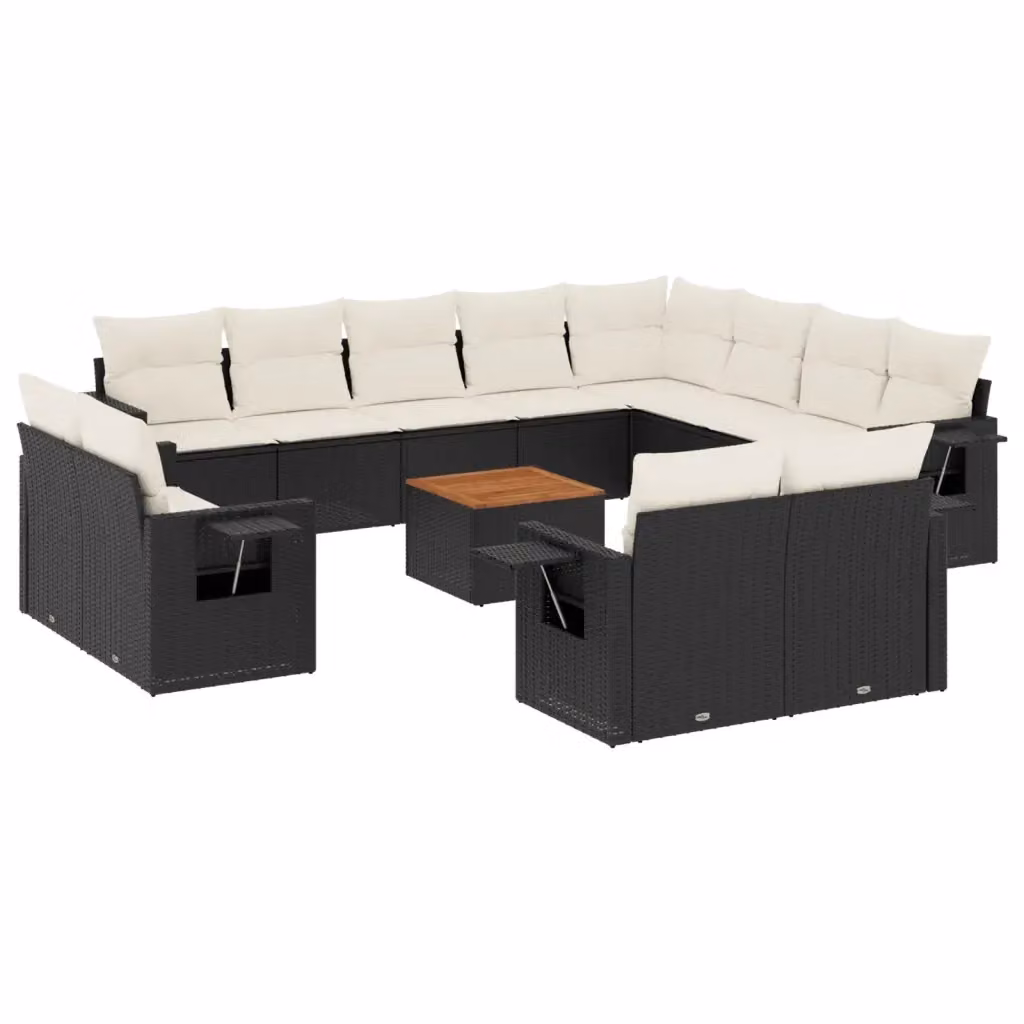 Set di Divani da Giardino VIDAXL in Polyrattan Nero con Cuscini, Design Moderno a Forma di U, 13 Pezzi – 2