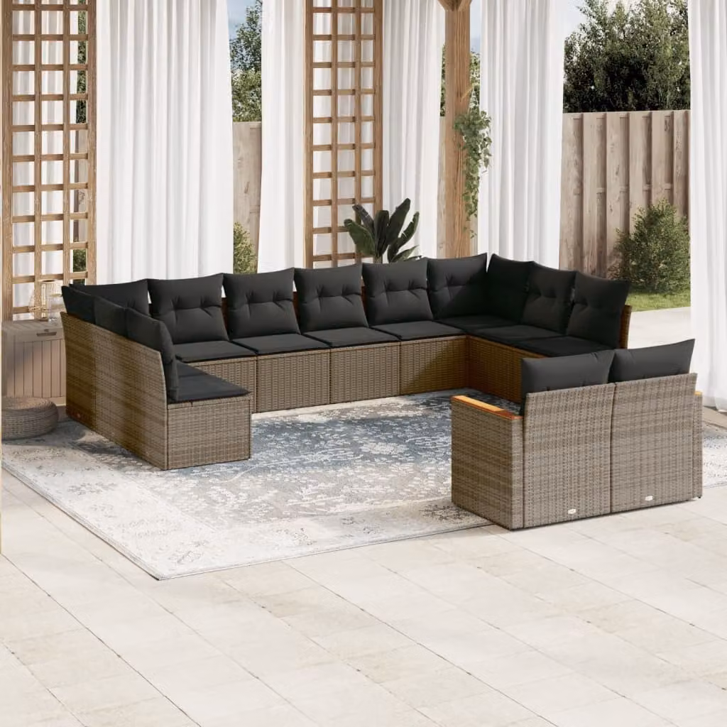 Set di divani da giardino vidaXL a forma di U in polyrattan grigio con cuscini inclusi – 1