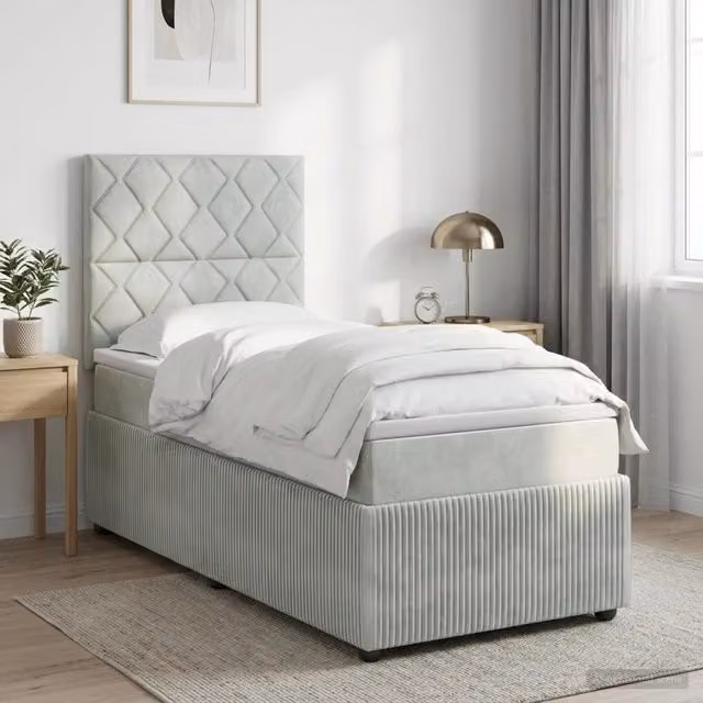 Letto Box Spring LED con Materasso Grigio Chiaro 90 x 200 cm 3455999