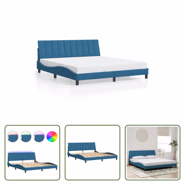 The Living Store Struttura letto con luci LED Blu 180x200 cm Velluto