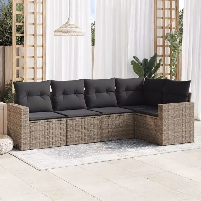 Set Divano da Giardino 5 pz con Cuscini-Sofa da Giardino-Divanetto da esterno Grigio in Polyrattan 751181