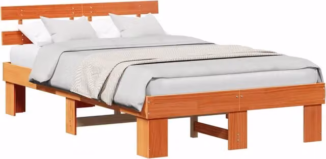 Letto matrimoniale | Letto per adulti | Struttura del letto Marrone cerato 135 x 190 cm Pino massello