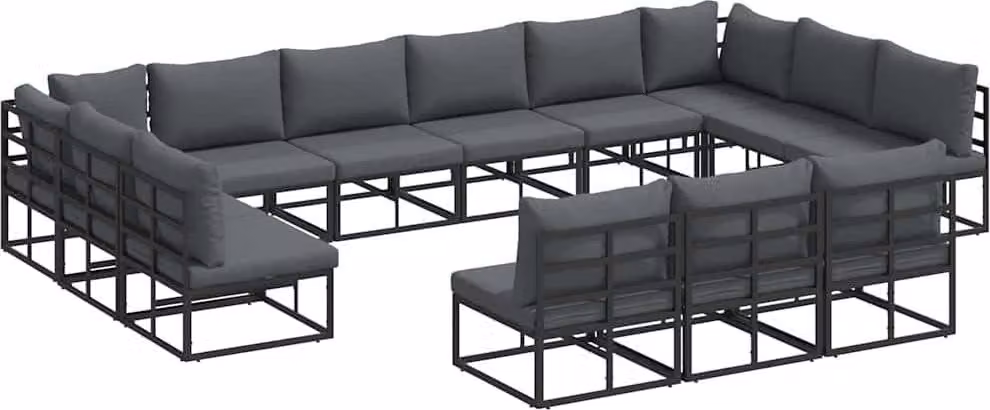 Set Divano da Giardino con cuscino 13 pcs Nero Alluminio