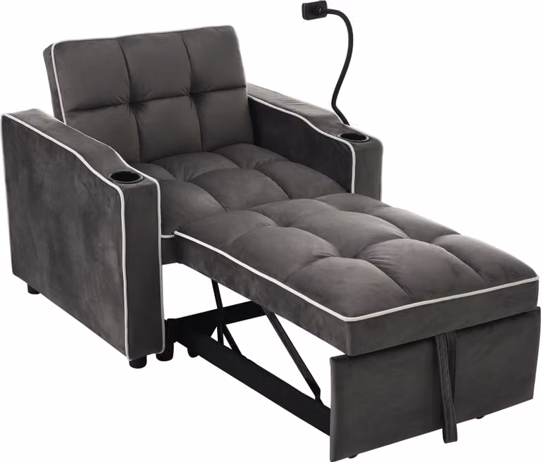 Abrihome 3 in 1 Divano letto estraibile con funzione letto, poltrona letto Letto per ospiti con portabevande e supporto per cellulare, grigio scuro