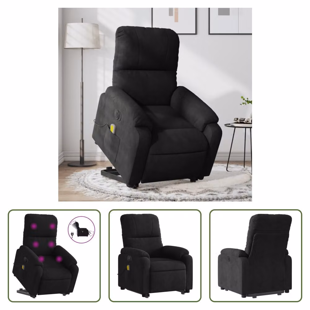 The Living Store Sedia per massaggi Stand-up elettrica in tessuto microfibra nero
