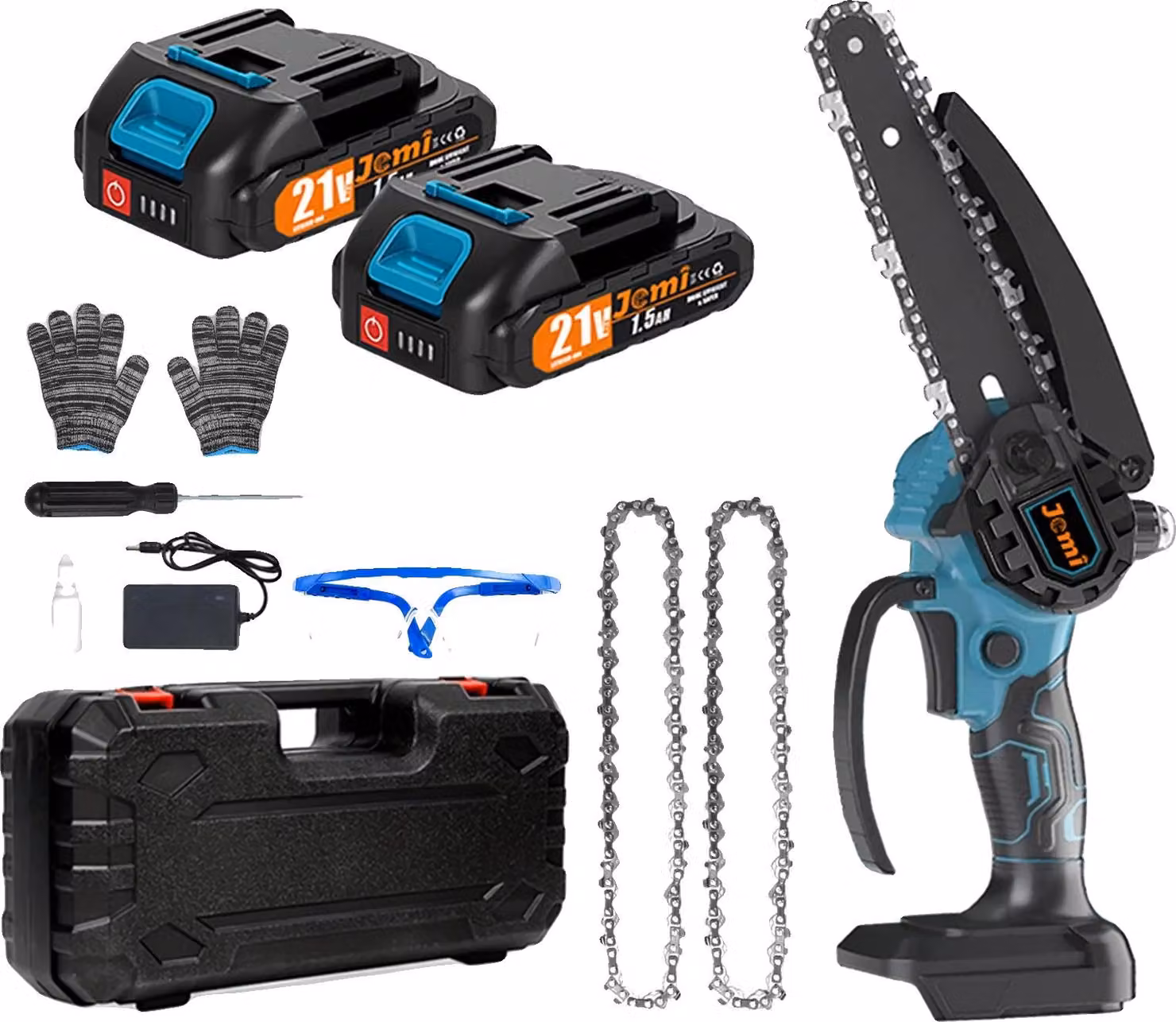 Motosega a batteria, Potenti prestazioni di taglio, Caratteristiche di sicurezza, 2xbatteria 2xcatena