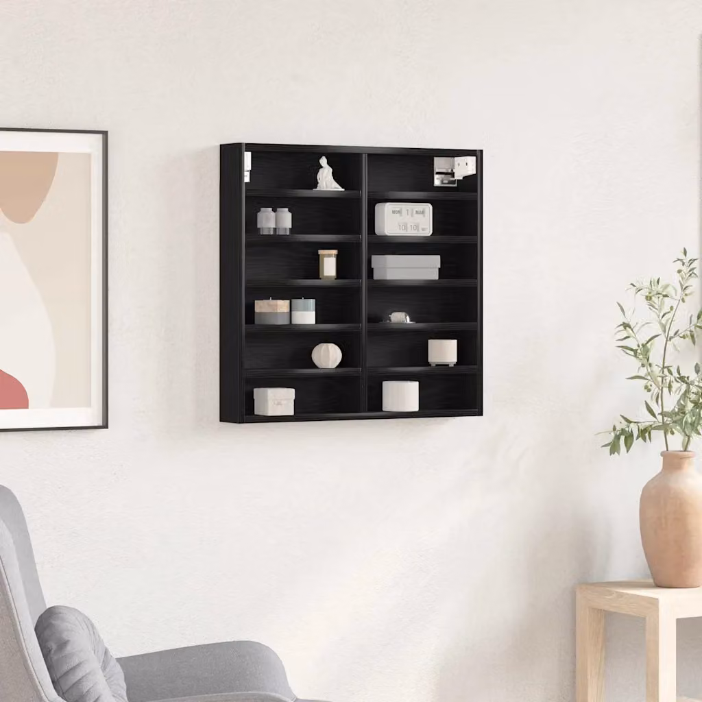 Vetrina a parete vidaXL in Rovere Nero con ante in vetro e ripiani interni, L: 60 cm, P: 8,5 cm, H: 58 cm