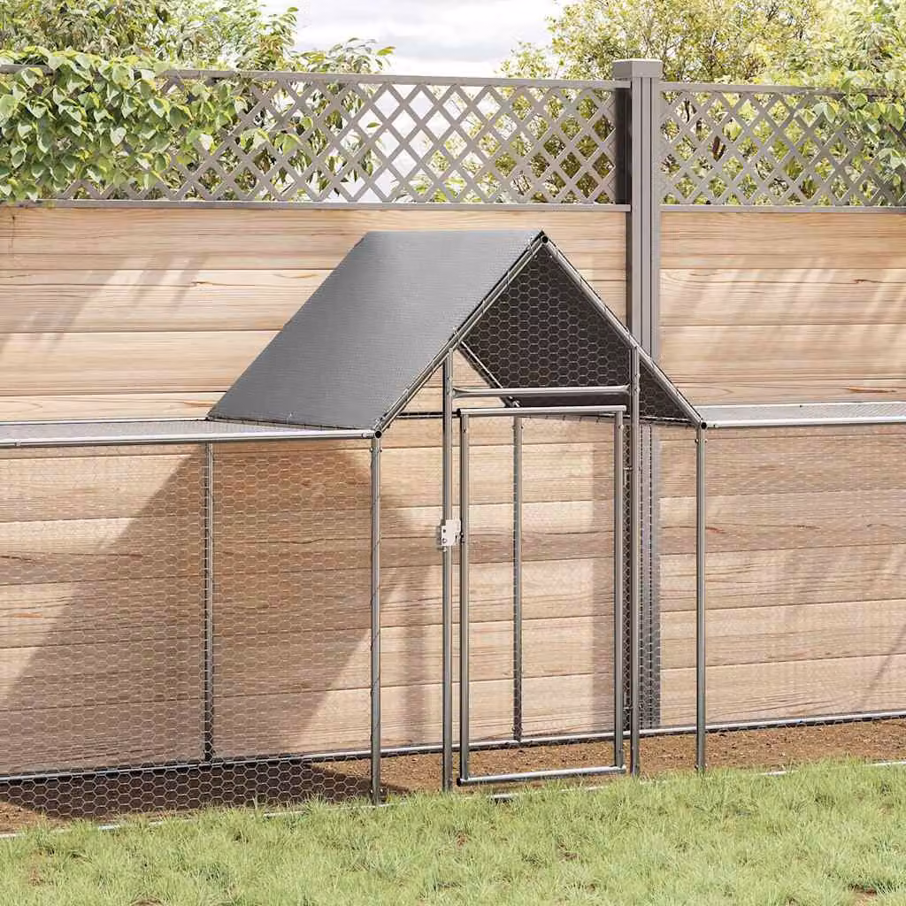 Pollaio vidaXL in acciaio zincato grigio L: 9 m, P: 1 m, H: 1,5 m