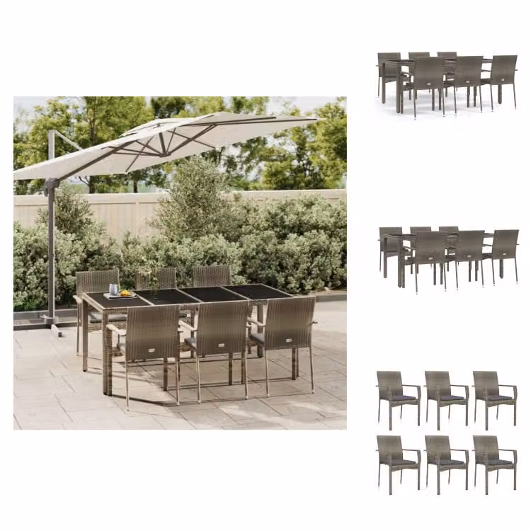 vidaXL set da pranzo da giardino 7 pezzi con cuscini in poly rattan grigio - Set di mobili da giardino