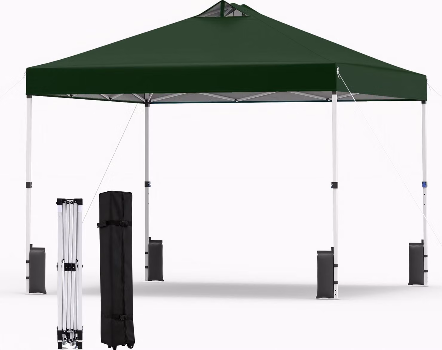 COSTWAY Gazebo 3x3 m, gazebo pieghevole pop-up resistente all'inverno, gazebo da giardino con 4 sacchi di sabbia, picchetti, corde e borsa con rotelle, tenda da festa parasole verde