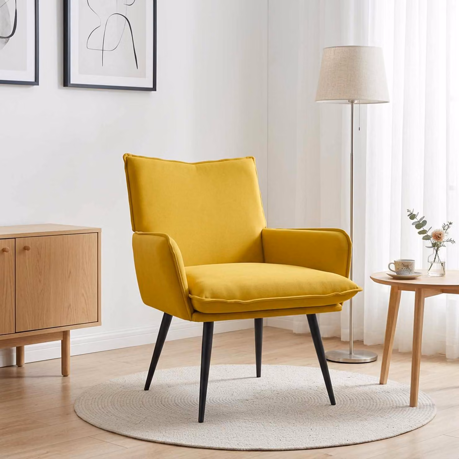 Poltrona moderna vidaXL in velluto giallo con struttura in metallo e MDF per soggiorno o camera da letto
