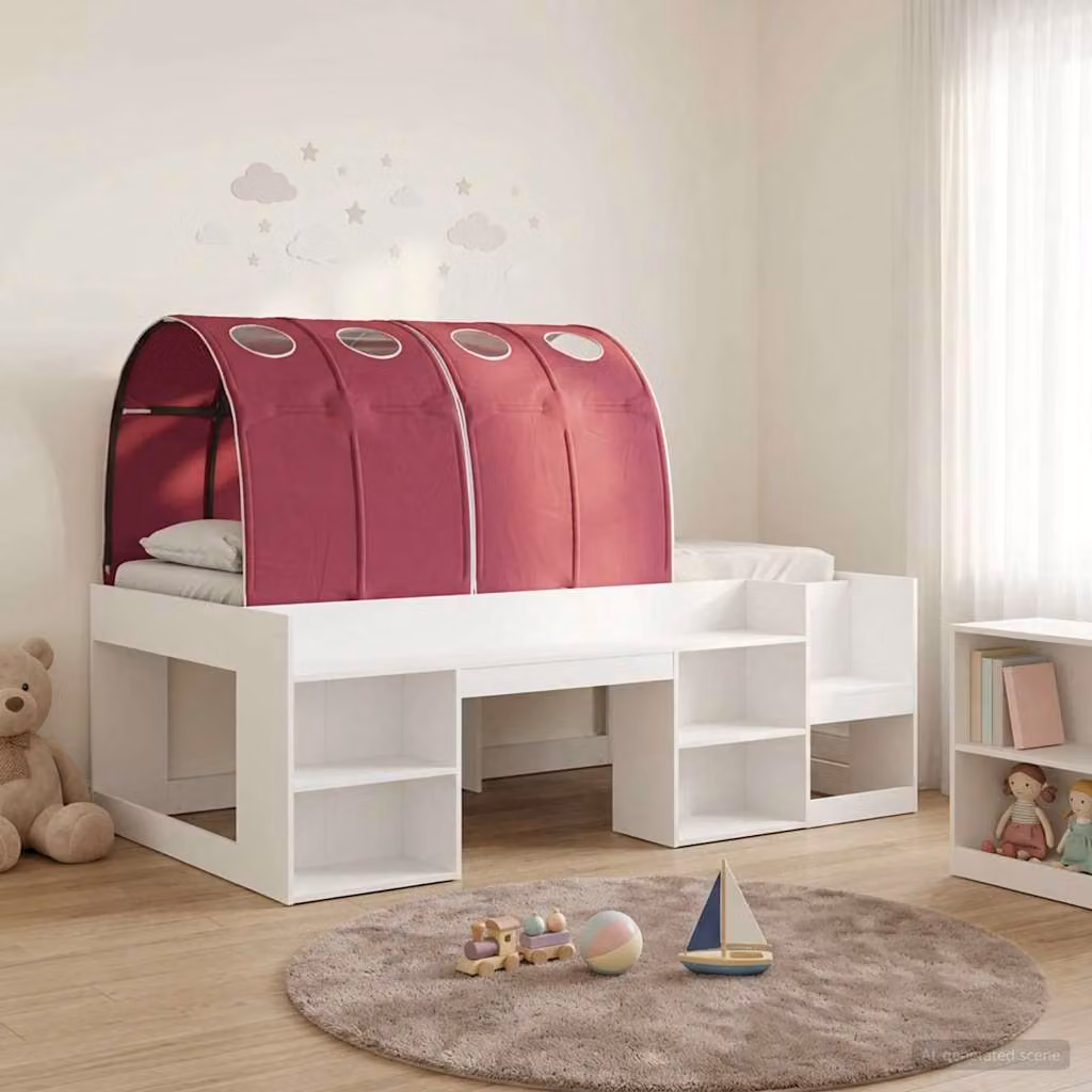 vidaXL Letto alto singolo per bambini con contenitori laterali e scala, Bianco e Rosso, L: 203 cm, P: 120 cm, H: 118,5 cm