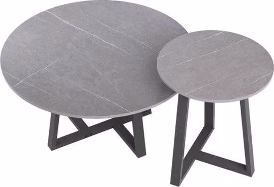 Scrivania da salotto – Tavolino da caffè – Set da 2 – Tavolo rotondo moderno – Aspetto marmo – Design moderno – Diametro 80 e 60 cm – Facile da pulire