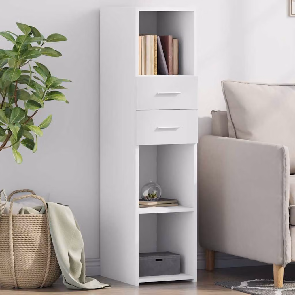 Credenza moderna vidaXL in legno multistrato bianca, L/P/H: 30 x 42,5 x 124 cm