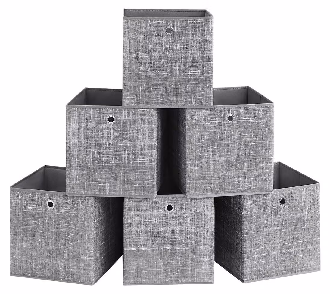 Set di 6 scatole per l'organizzazione, colore grigio marmorizzato, realizzate in cartone resistente e tessuto non tessuto, dimensioni 33 x 33 x 33 cm