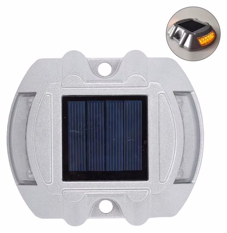 Lampioni solari, realizzati in lega di alluminio argentata, ad alta luminosità, con connettore LED per illuminare vialetti esterni, marciapiedi e scale, con luce gialla
