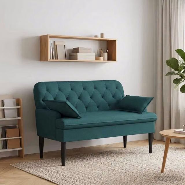 Loveseat vidaXL in velluto verde con bottoni imbottiti e cuscini inclusi L: 111 cm, P: 68 cm, H: 80 cm