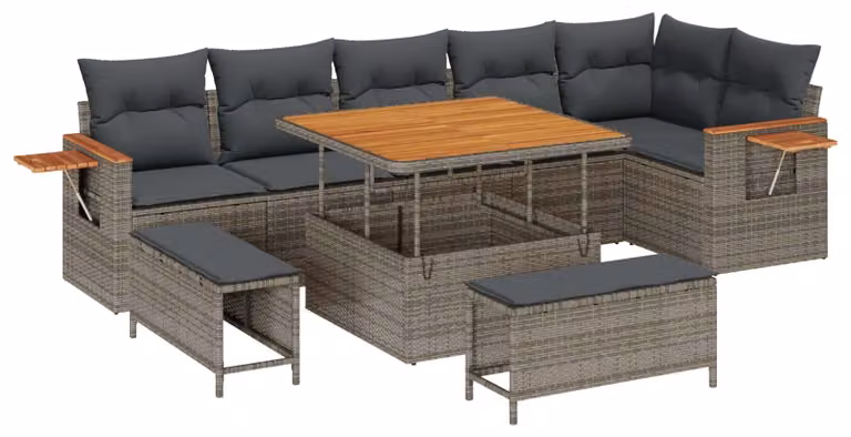 Set Divano da Giardino 9 pcs Grigio polyrattan