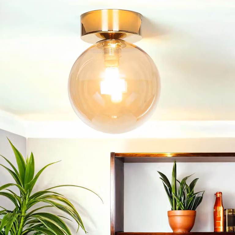 Plafoniera vetro fumé metallo G9 tondo D: 12 cm in oro ambra plafoniera moderna