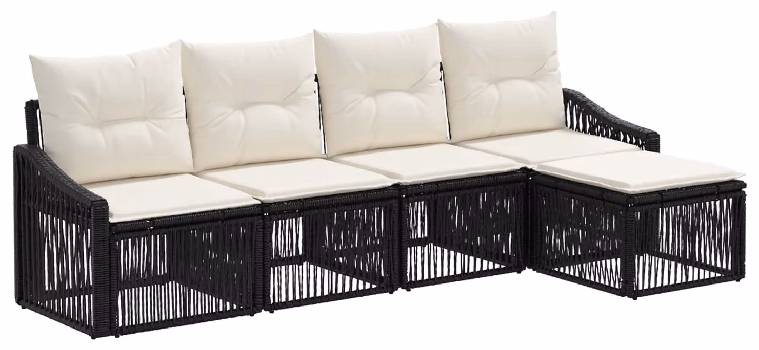 Set da giardino composto da 5 pezzi, colore nero, realizzato in rattan sintetico