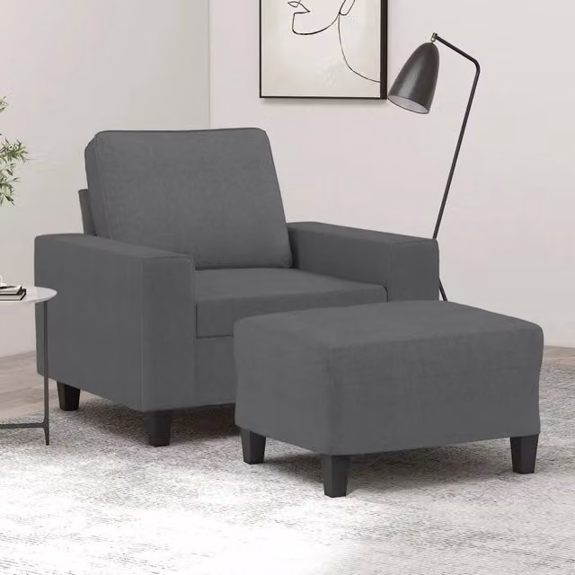 Divano Sedia-Poltrona con Poggiapiedi Grigio Scuro 60 cm in Tessuto 728154