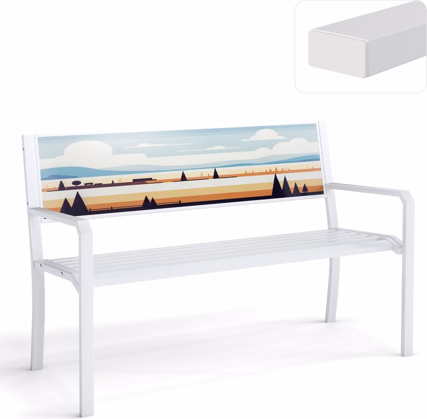 Panchina da giardino KOMFOTTEU in metallo resistente alle intemperie, con schienale decorativo ed ergonomico, braccioli e piedini antiscivolo, portante fino a 300 kg, 128 x 53 x 81,5 cm, bianca