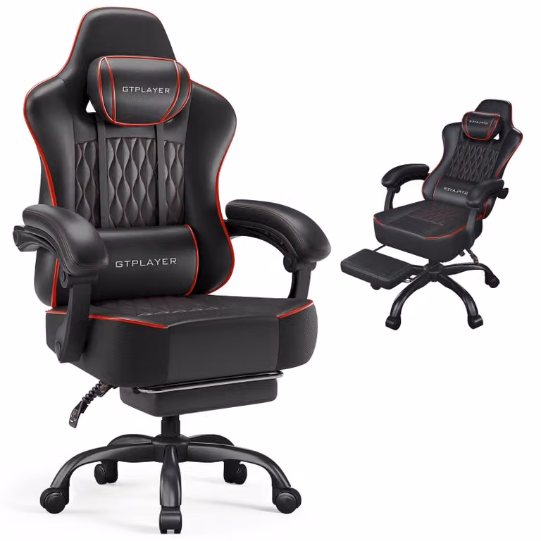 Sedia da gaming GTPLAYER, sedia da ufficio, sedia ergonomica per PC, sedia girevole regolabile in altezza, braccioli con meccanismo sincronizzato, cuscino lombare, poggiatesta