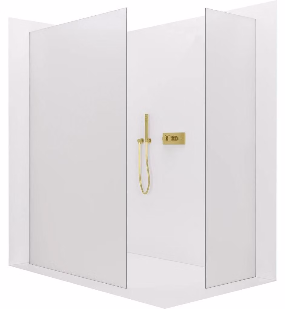 CERANO - Box doccia Walk-in Crystal T L/P - 8 mm - sistema senza montanti - dorato, vetro smerigliato - 120x120x200 cm