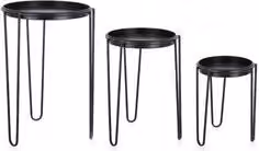 Set di 3 porta vasi rialzati con vassoi removibili in acciaio MADELYN Nero