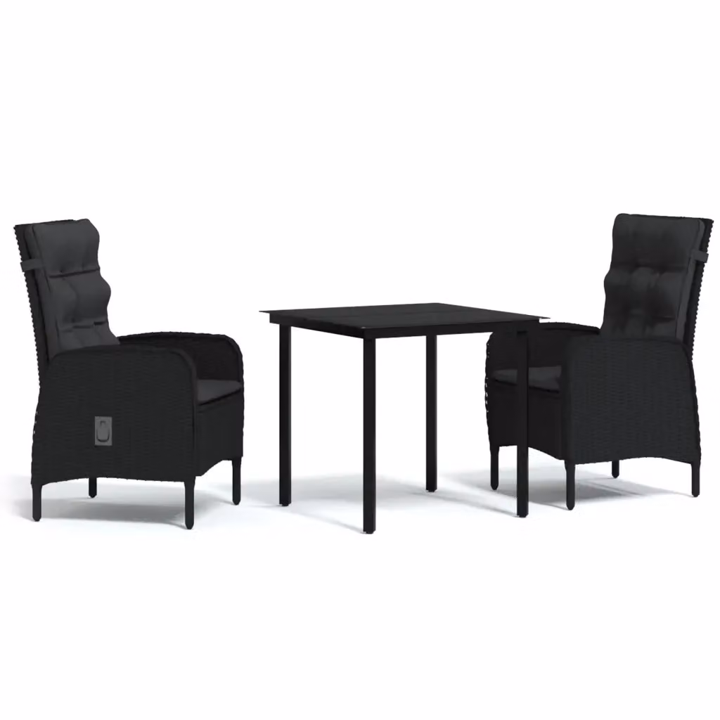 Set da pranzo da giardino moderno vidaXL in polyrattan e vetro nero con cuscini in legno di acacia – 2