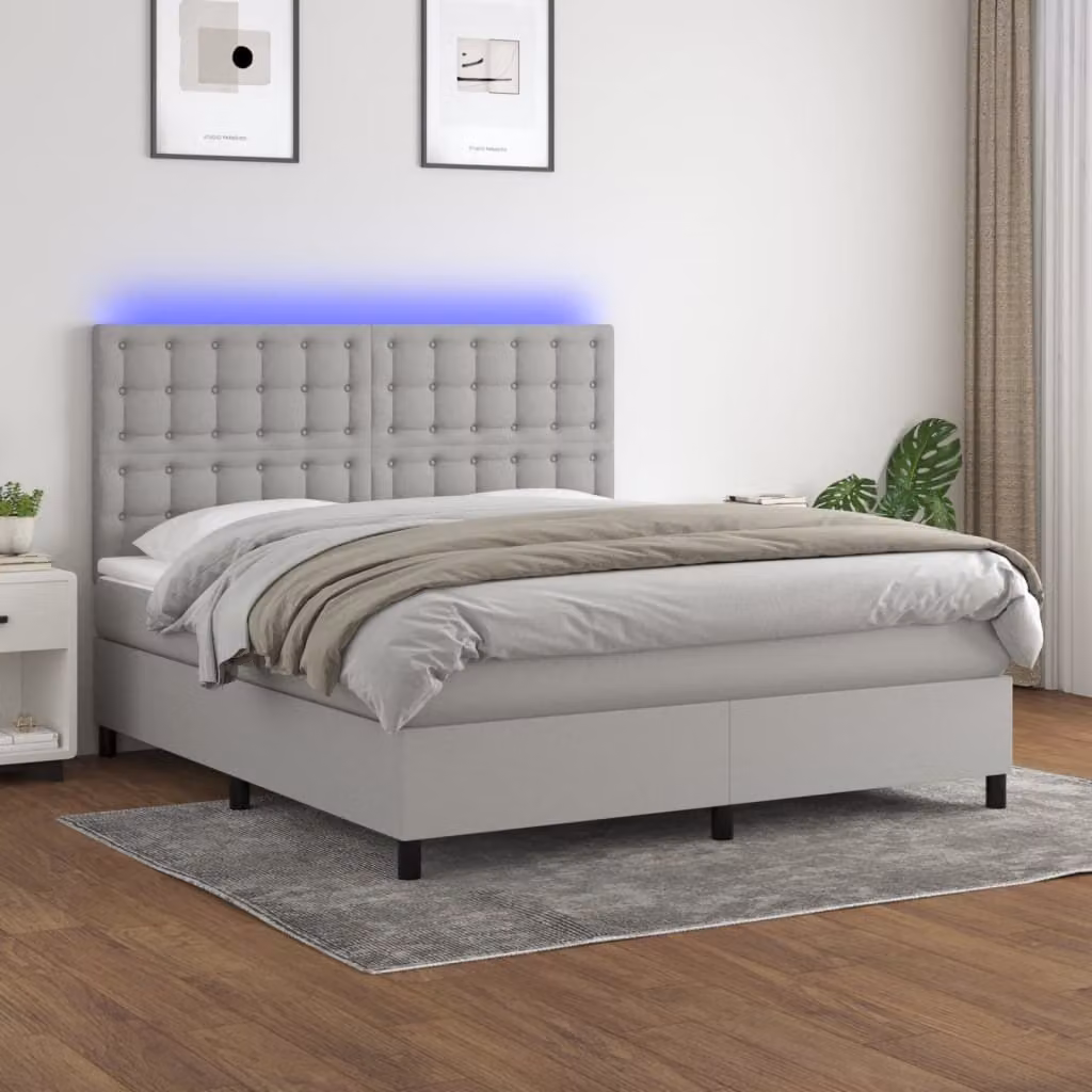 Maison Exclusive - Letto a Molle Materasso e LED Grigio Chiaro 160x200 cm Tessuto
