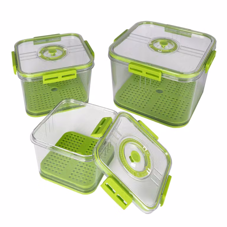 Set di 3 contenitori quadrati ermetici salvaspazio GUSTO CASA in plastica trasparente, impilabili e senza BPA