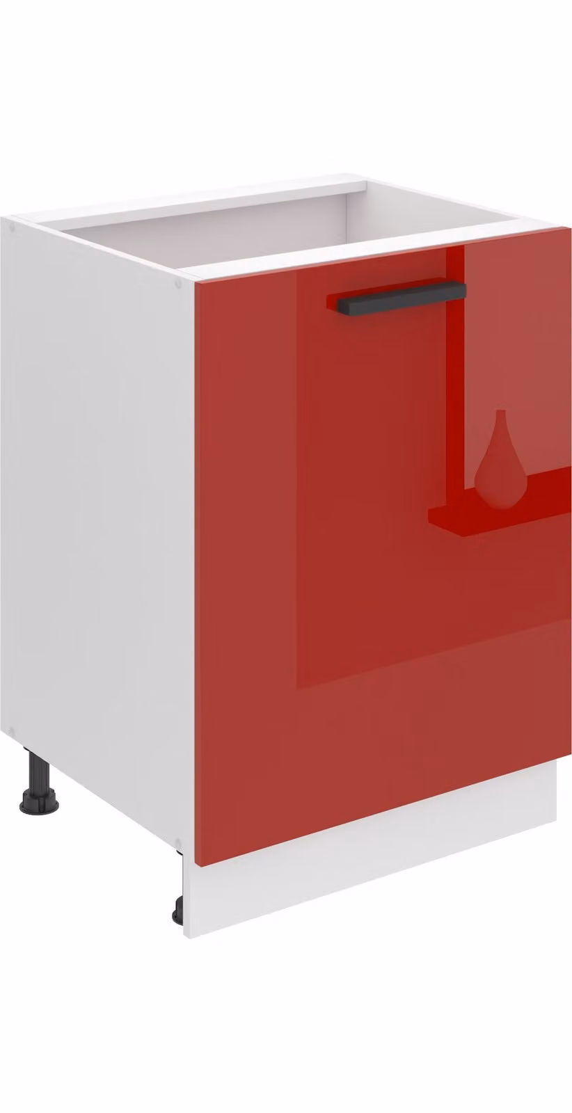Base da cucina Belini, base da cucina larga 60 cm. Base per cucina SD senza piano di lavoro. Mobile da cucina a 1 anta, rosso lucido