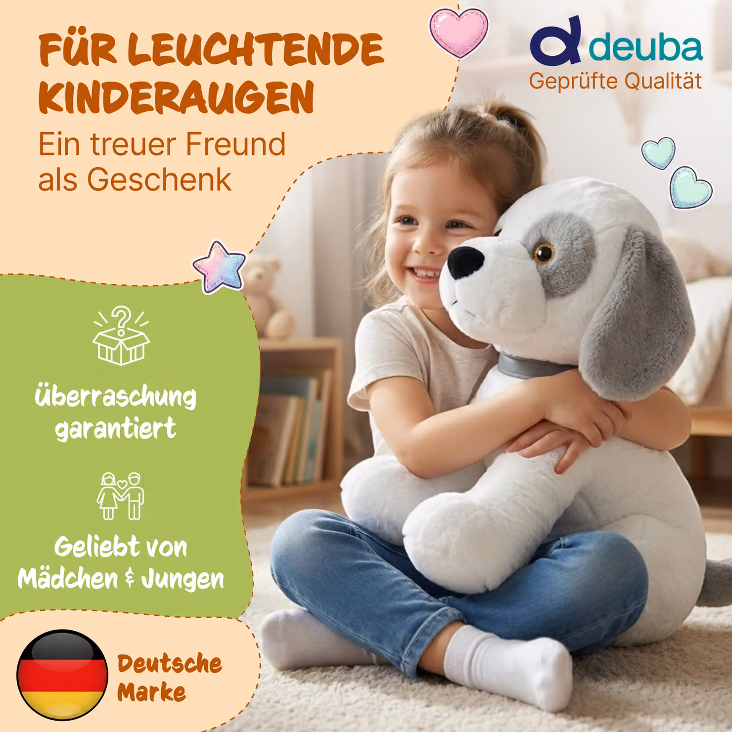 Peluche cagnolino Deuba® bianco e grigio, Altezza: 58 cm – 2