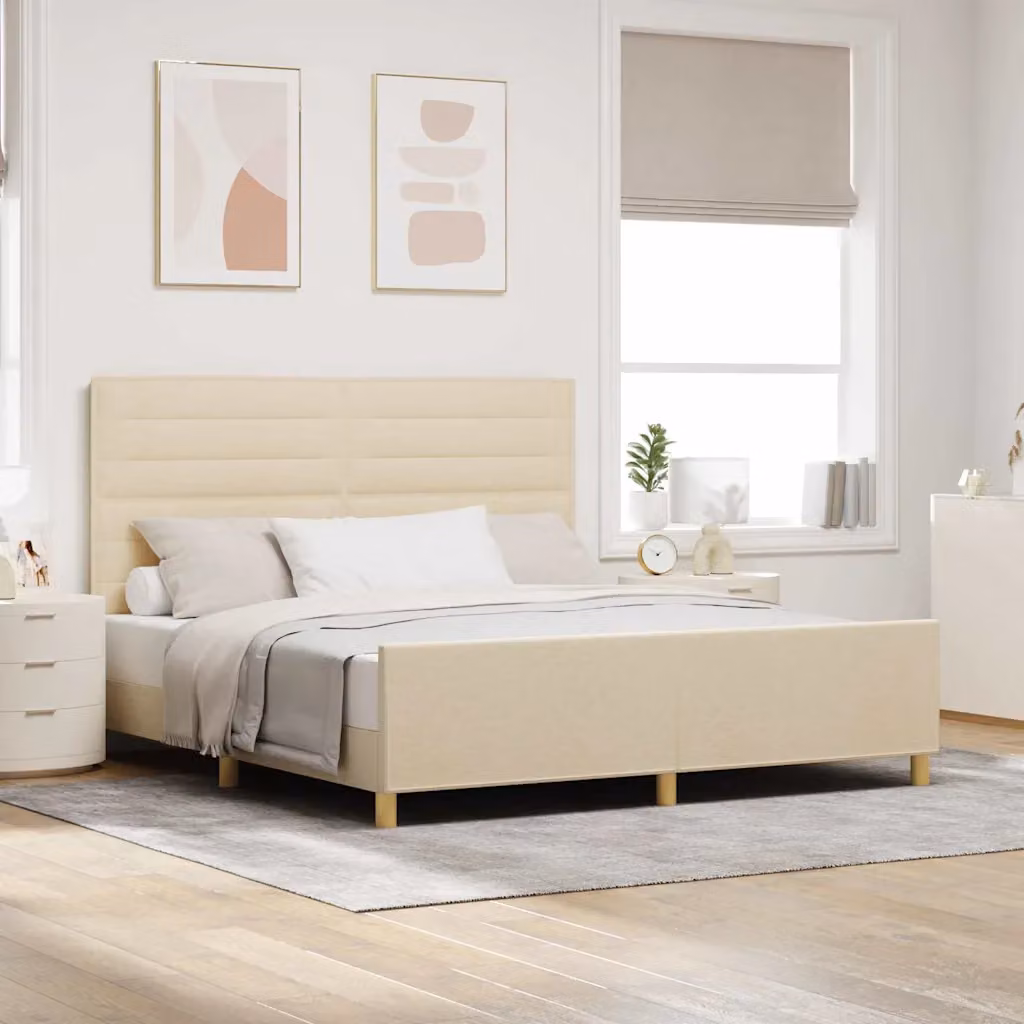 Struttura del letto con testiera vidaXL in tessuto beige e legno, L: 180 cm x P: 200 cm