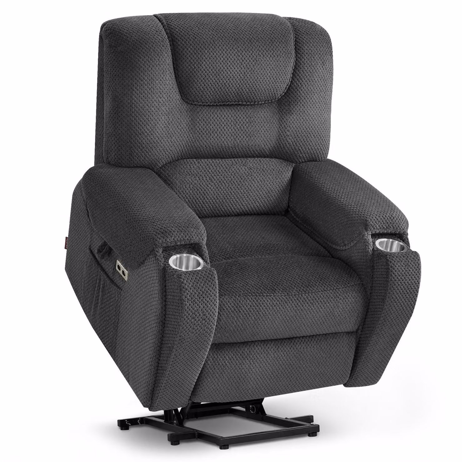 M MCombo Poltrona TV con supporto elettrico, con massaggio e riscaldamento, reclinabile fino a 145°,7252 (tessuto, grigio scuro)