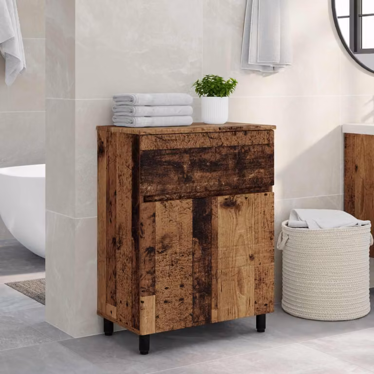 Mobiletto da bagno vidaXL in legno marrone con ante a battente, L: 60 cm, P: 35 cm, H: 80 cm