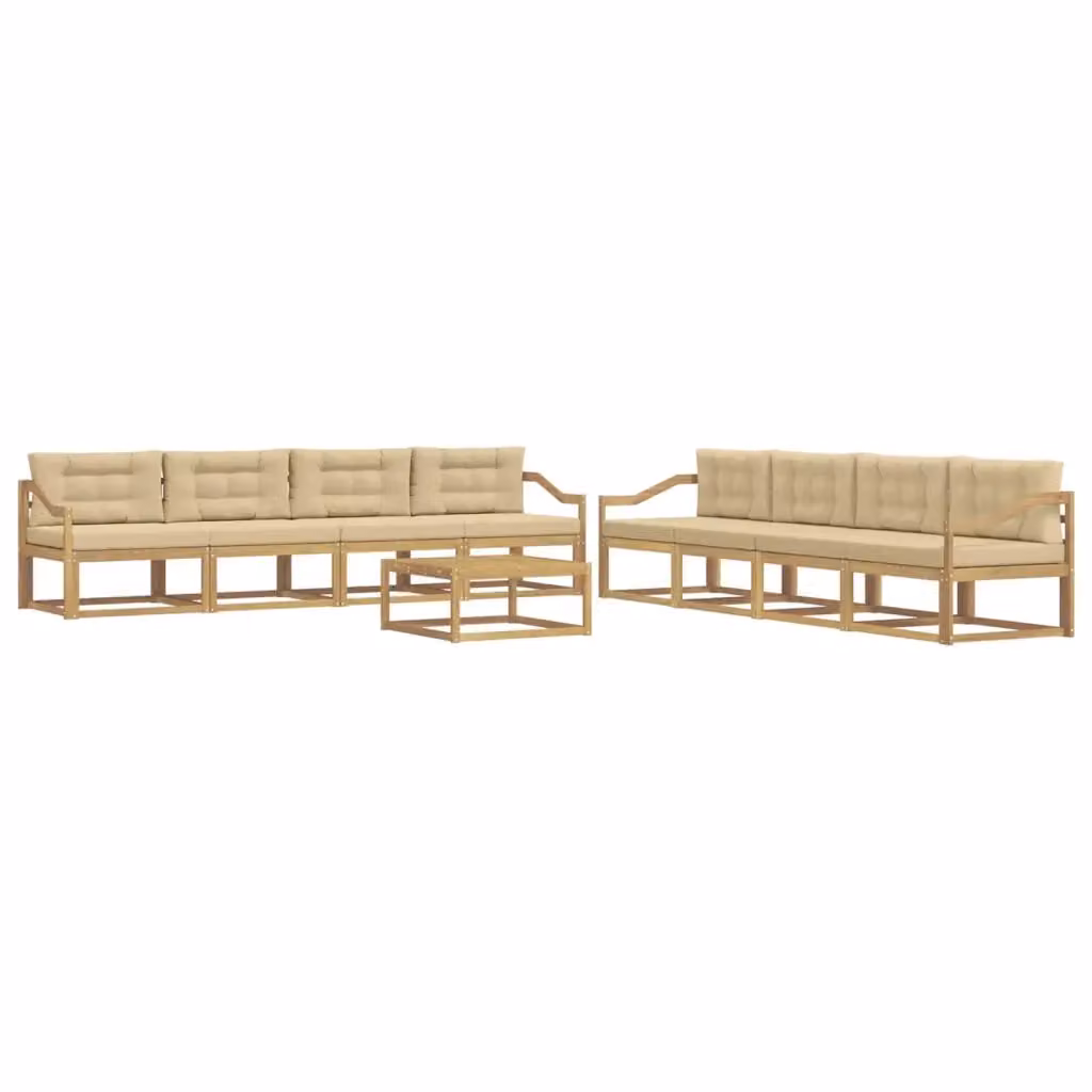 Set di divani da esterno a forma di U vidaXL in legno di acacia con tavolino e cuscini, Bianco e Beige – 2