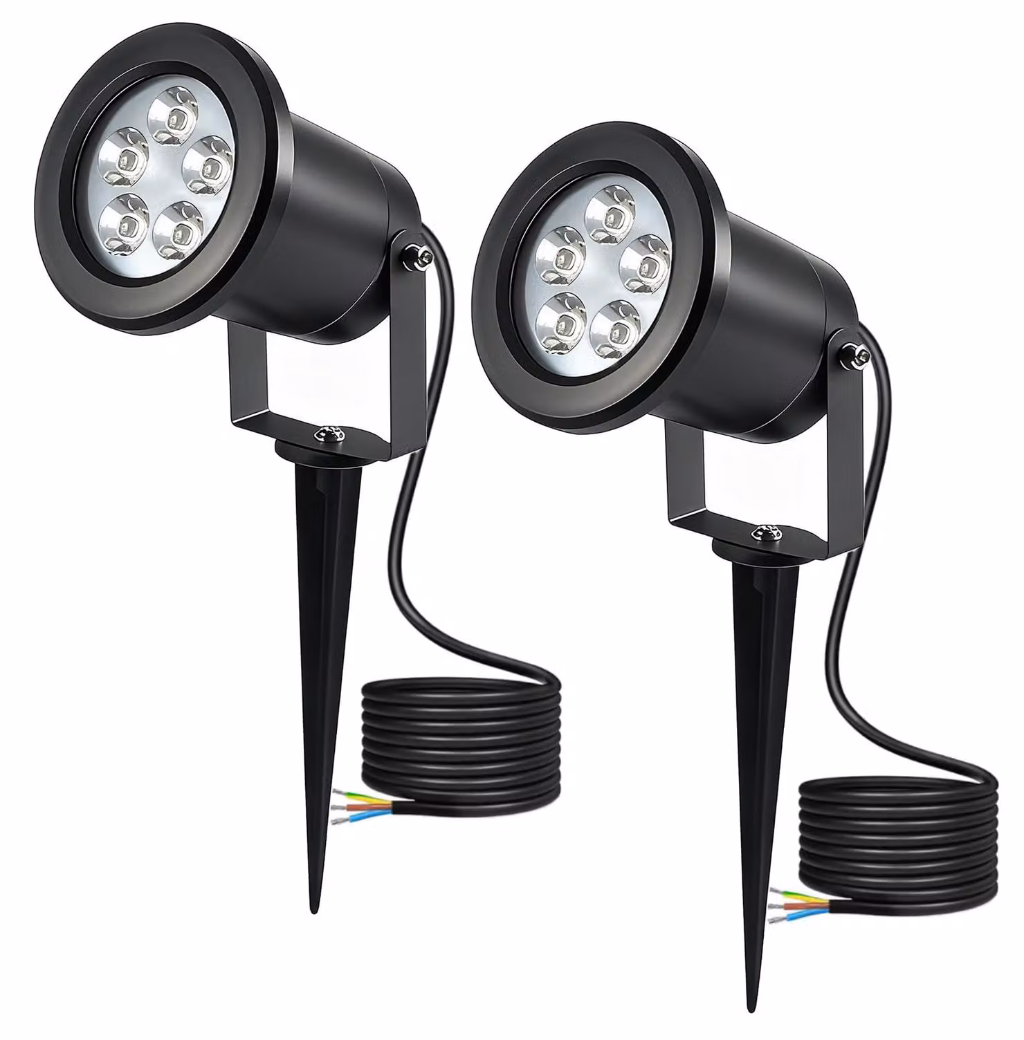 Faretto da giardino a LED, 3W, luce calda, grado di protezione IP65, con picchetto da terra, cavo da 1,3 metri, alluminio, set da 2 pezzi