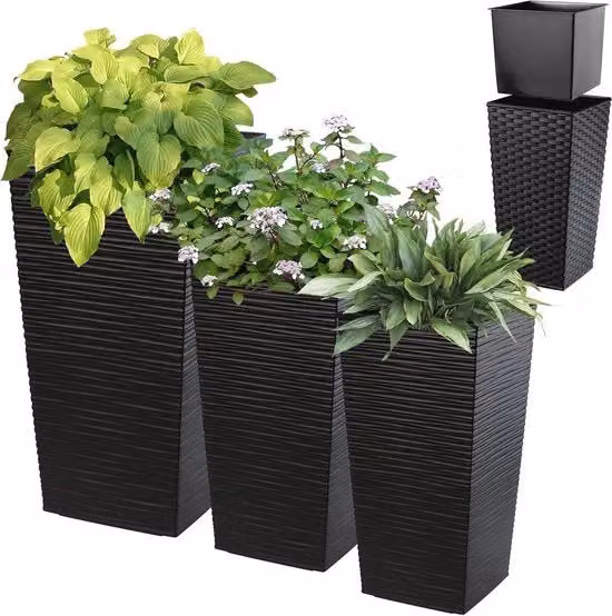 Set di 3 Vasi Resistenti alle Intemperie per Interno e Esterno – Vasche per Piante in Plastica con Design Minimale