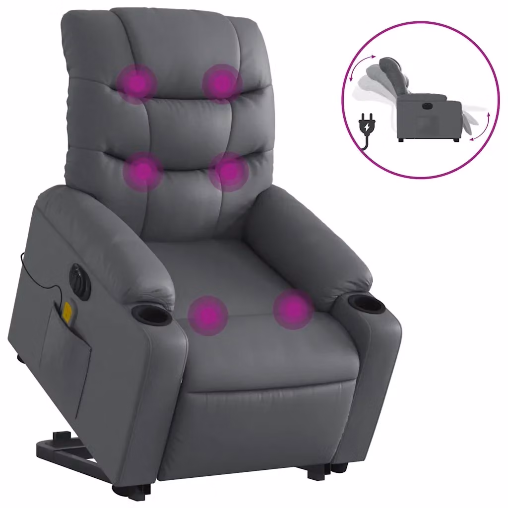 vidaXL Poltrona Alzapersona Elettrica Reclinabile Grigia in Similpelle con Braccioli – 2